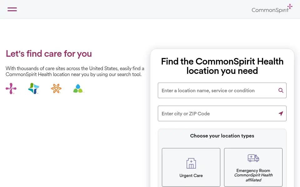 Screenshot of locations.dignityhealth.org