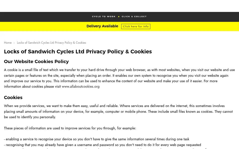 Screenshot of locksofsandwichcycles.co.uk