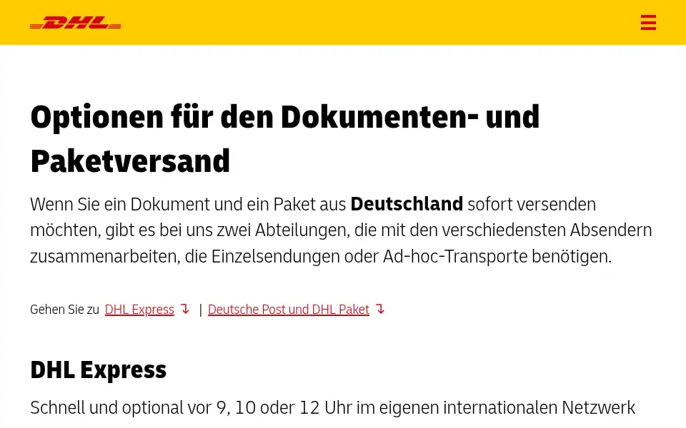 Screenshot of logistics.dhl