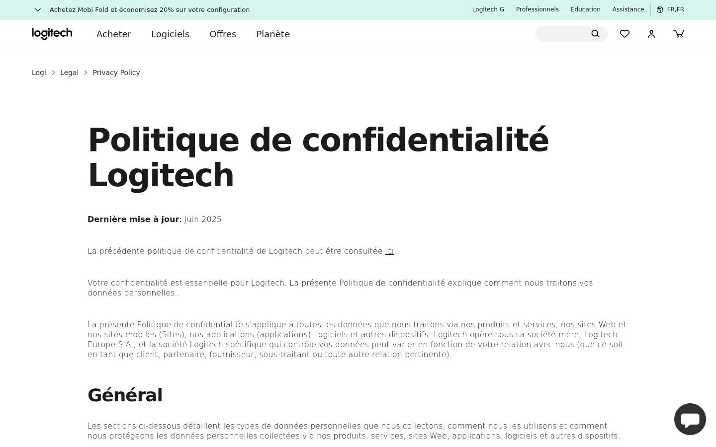 Screenshot of logitech.fr