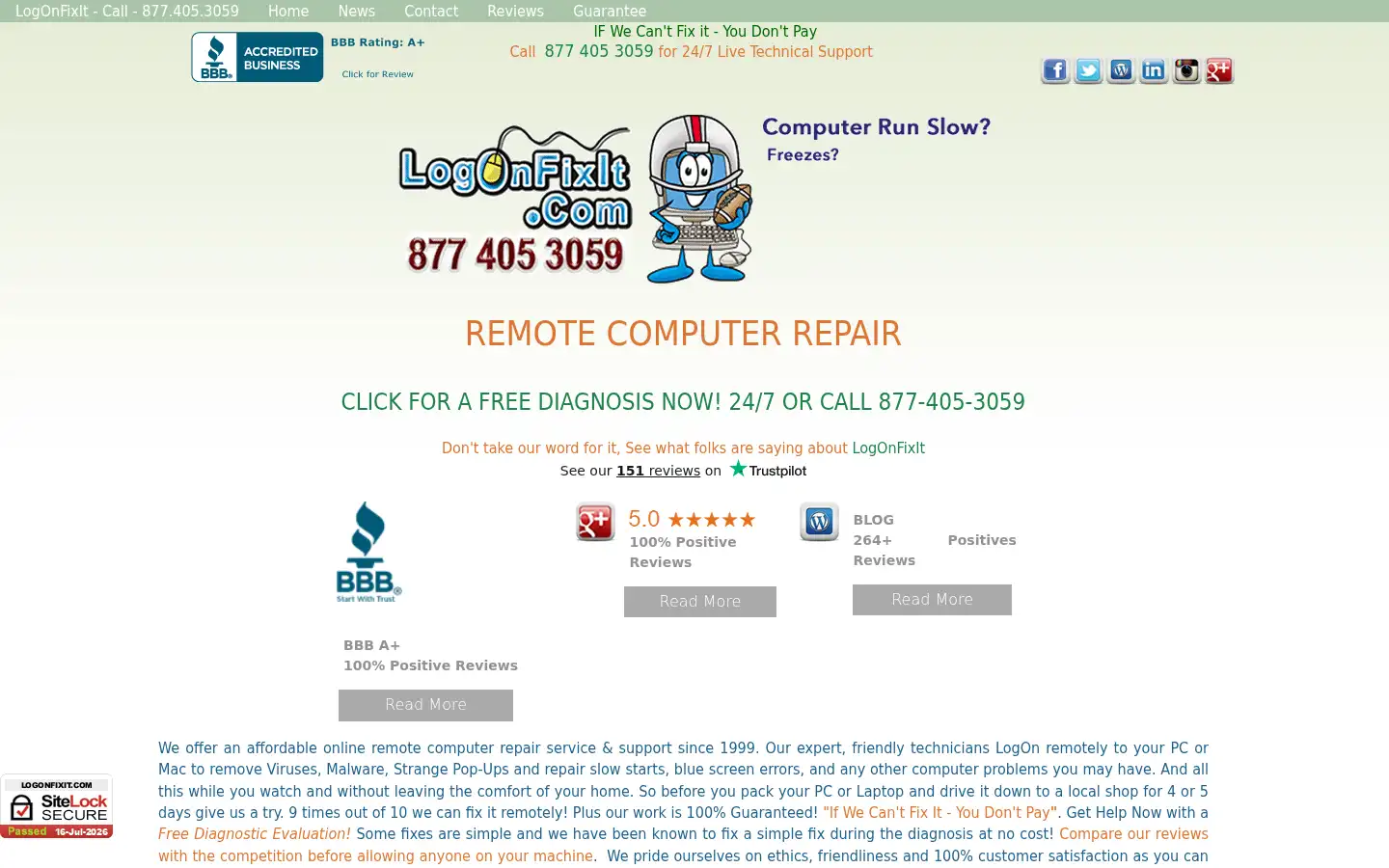 Screenshot of logonfixit.com