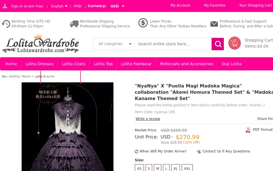Screenshot of lolitawardrobe.com