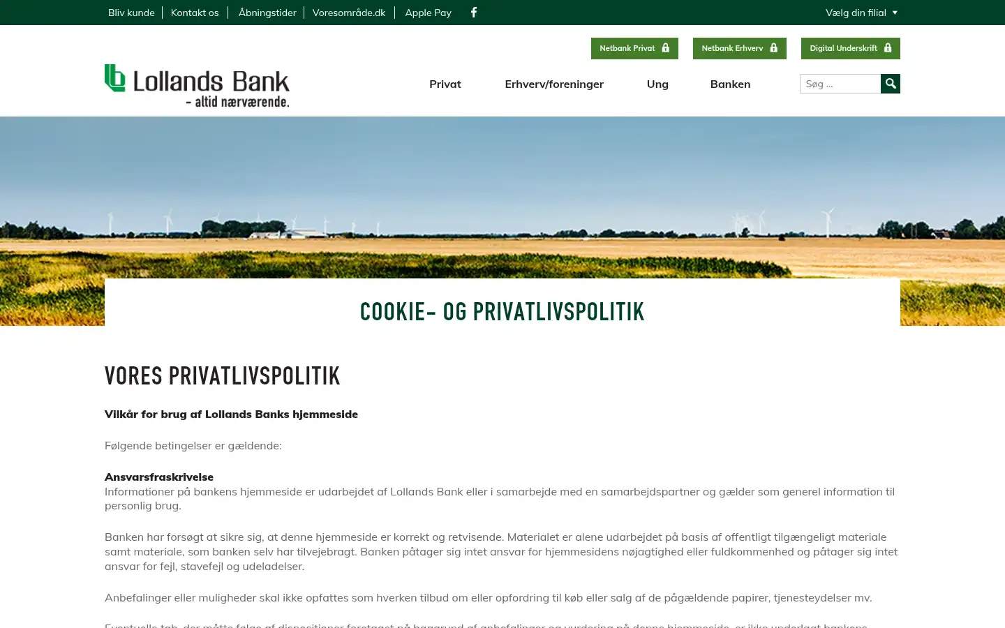 Screenshot of lollandsbank.dk