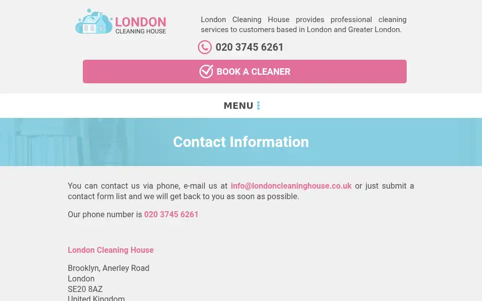 Screenshot of londoncleaninghouse.co.uk