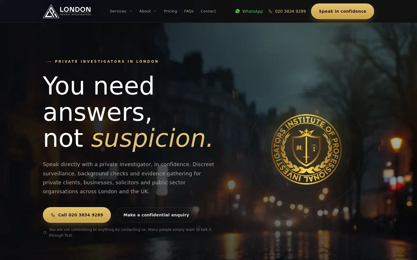 Screenshot of londonprivateinvestigators.com