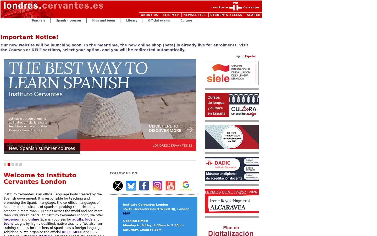 Screenshot of londres.cervantes.es