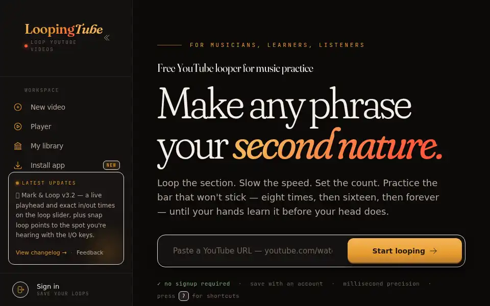 Screenshot of loopingtube.com