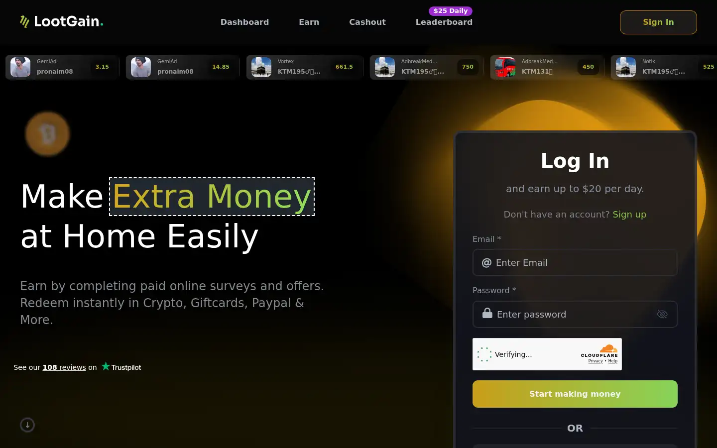 Screenshot of lootgain.com