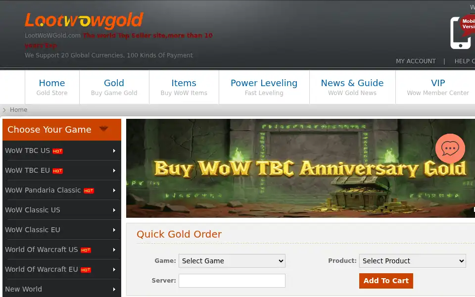 Screenshot of lootwowgold.com