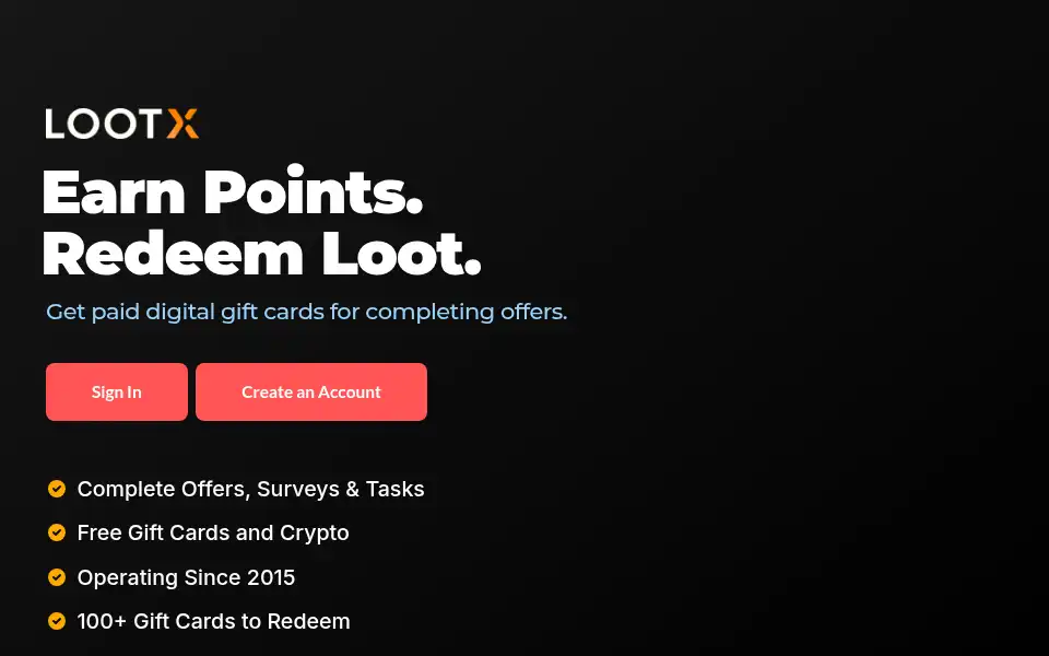 Screenshot of lootx.com