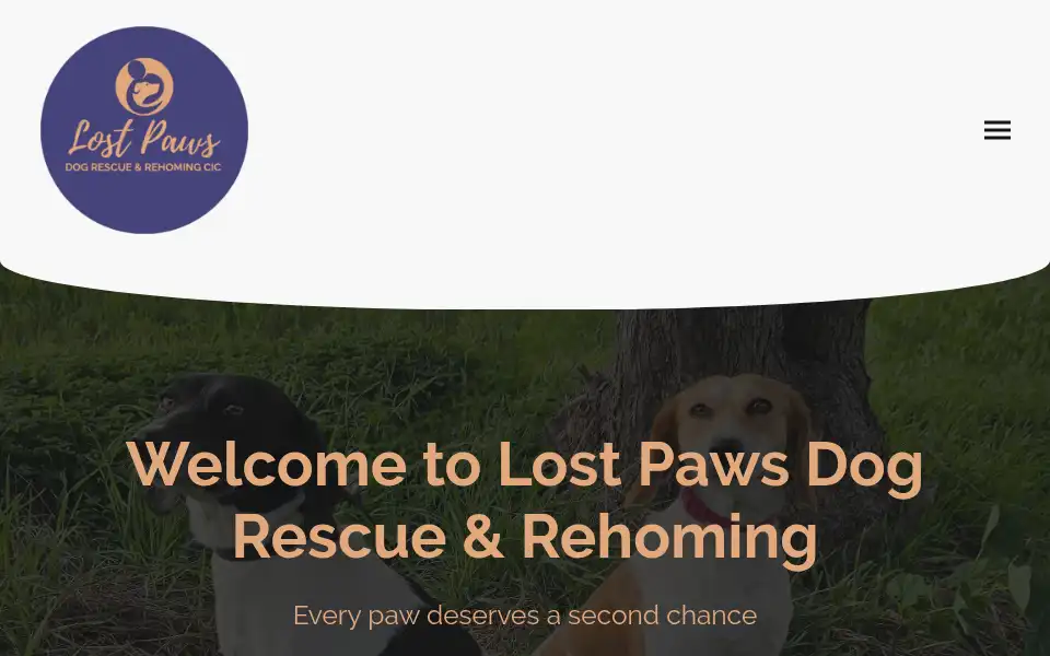 Screenshot of lostpawsdogrescue.org.uk
