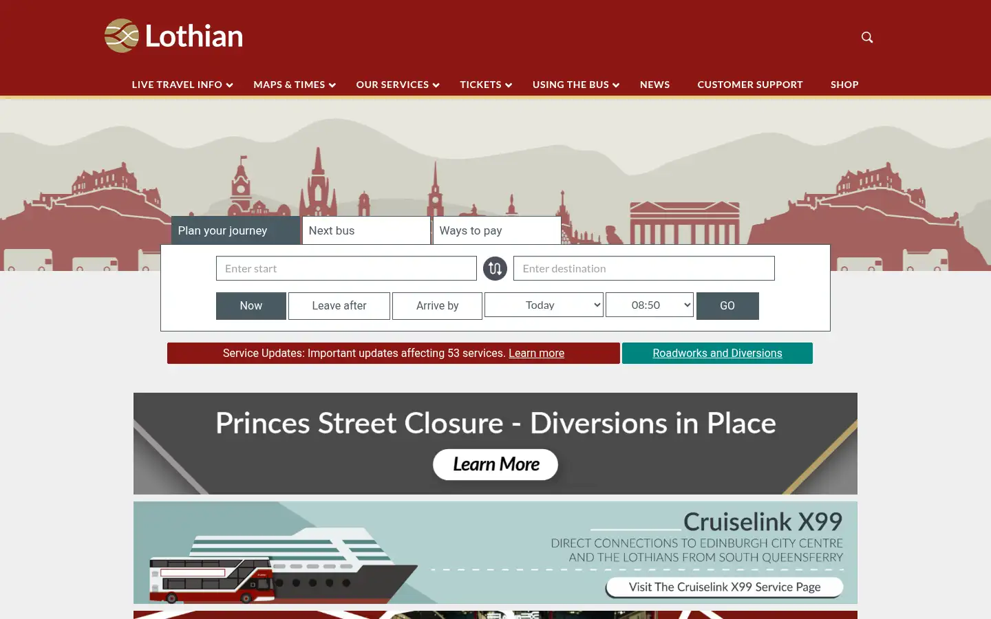 Screenshot of lothianbuses.com