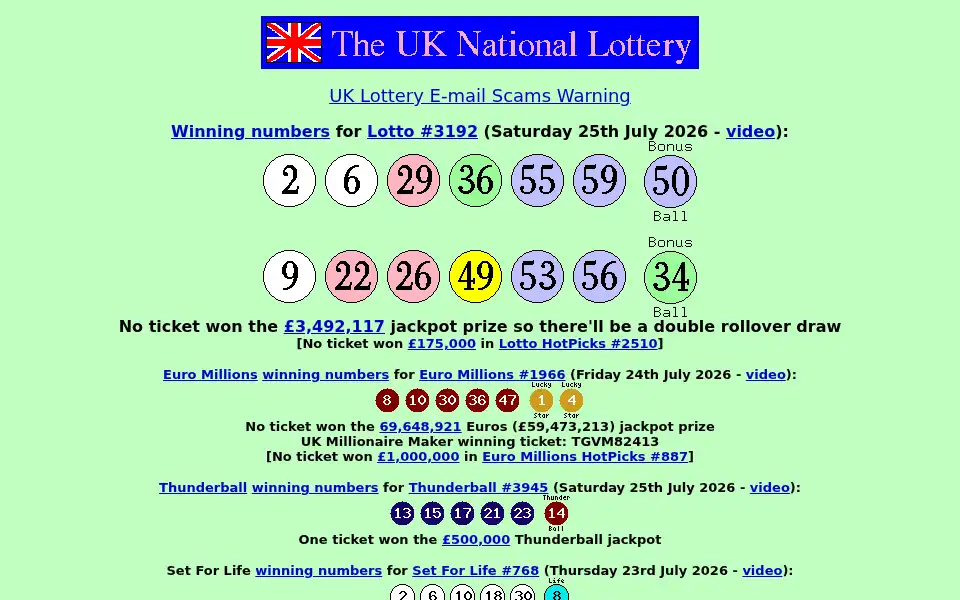 Screenshot of lottery.merseyworld.com