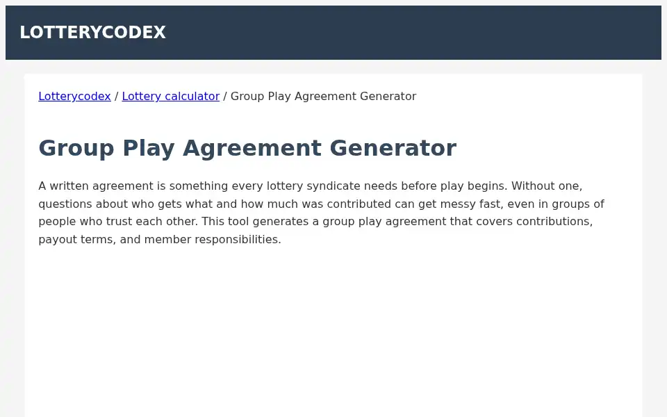 Screenshot of lotterycodex.com