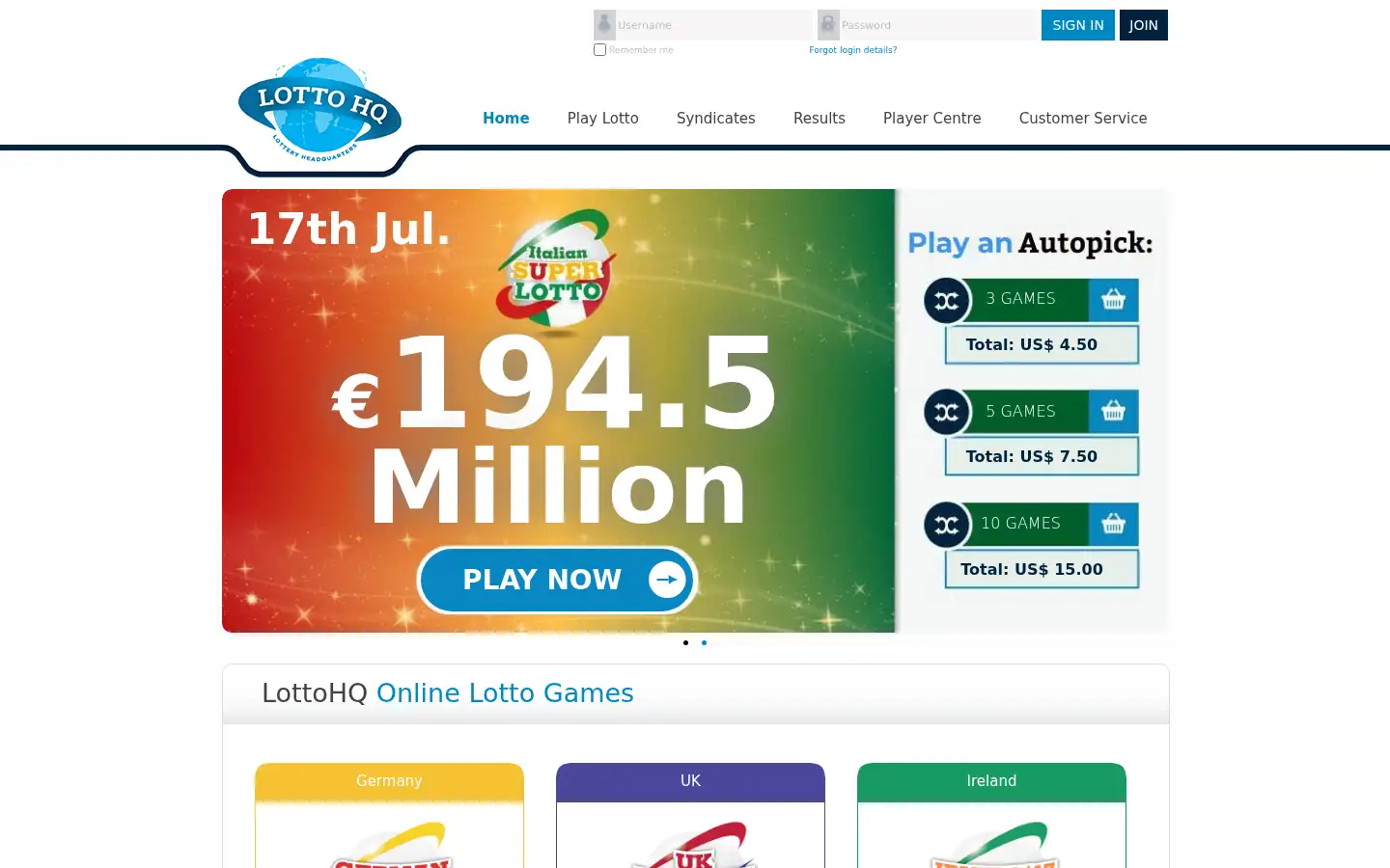 Screenshot of lottohq.com