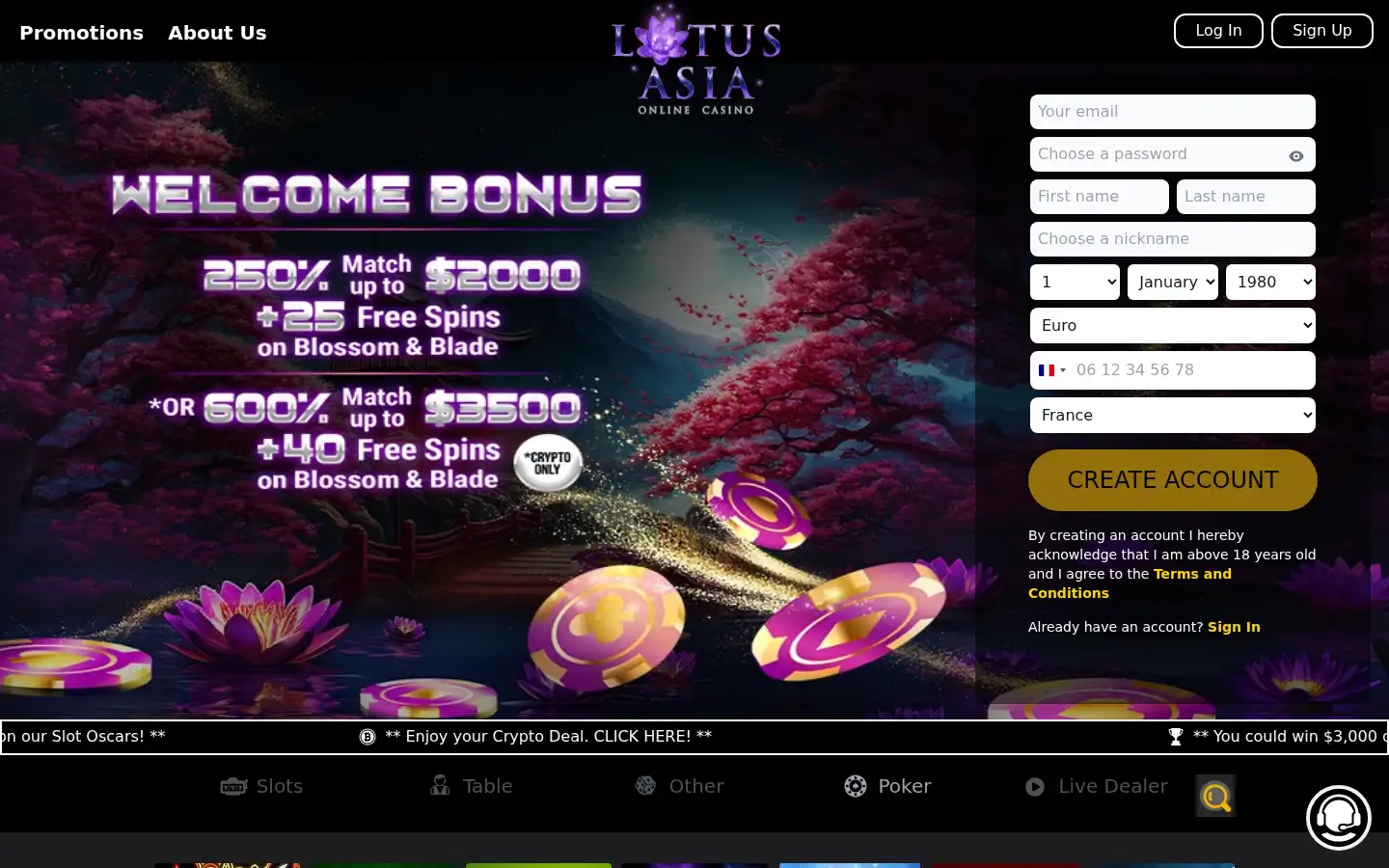 Screenshot of lotusasiacasino.com