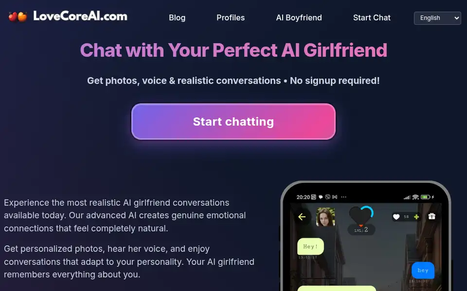 Screenshot of lovecoreai.com