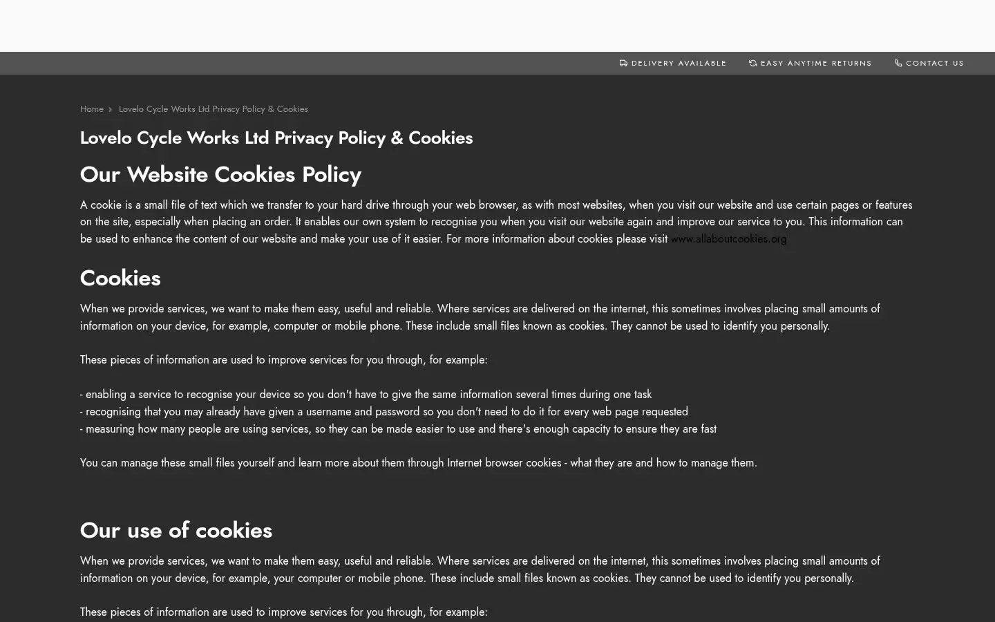 Screenshot of lovelocycleworks.co.uk