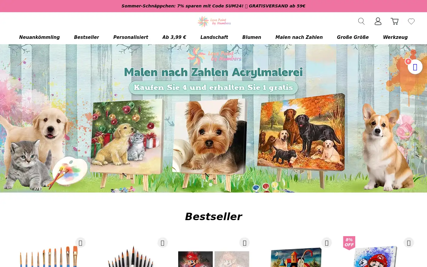 Screenshot of lovepaintbynumbers.com