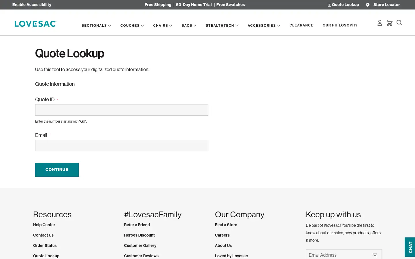 Screenshot of lovesac.com
