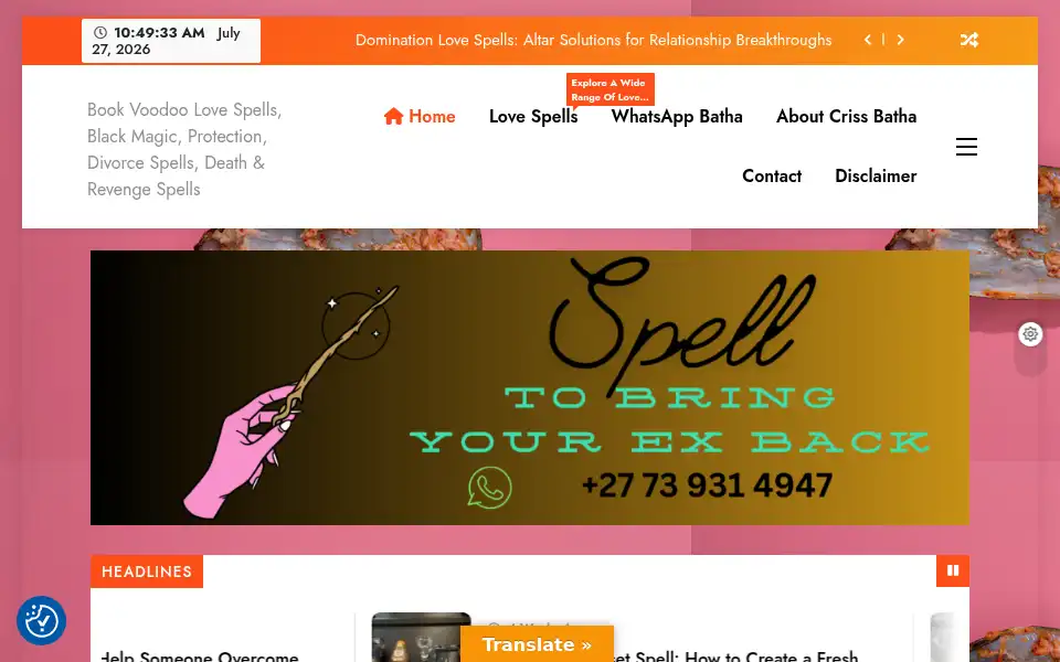 Screenshot of lovespellhub.com