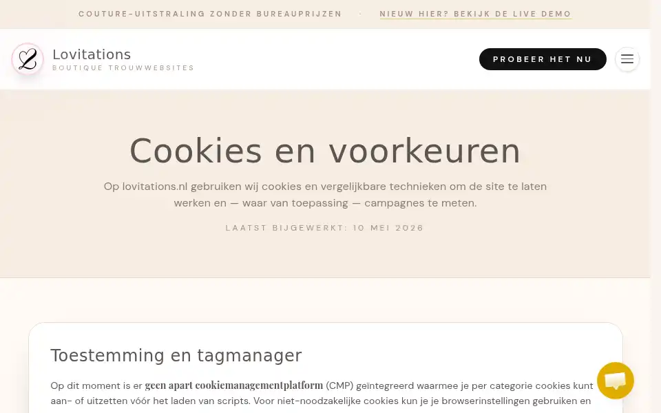 Screenshot of lovitations.nl