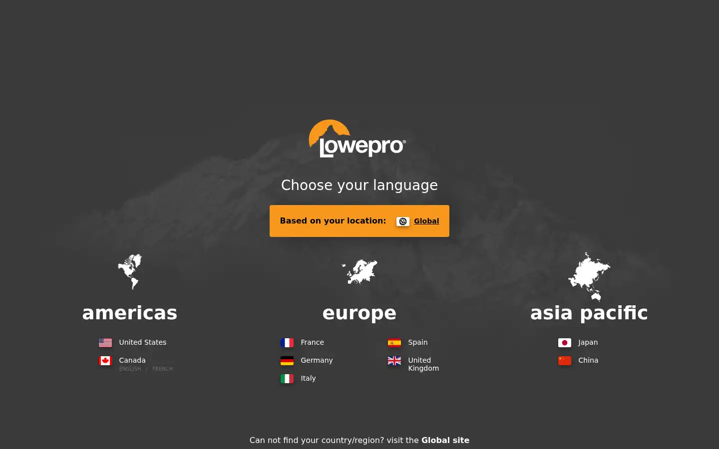 Screenshot of lowepro.com