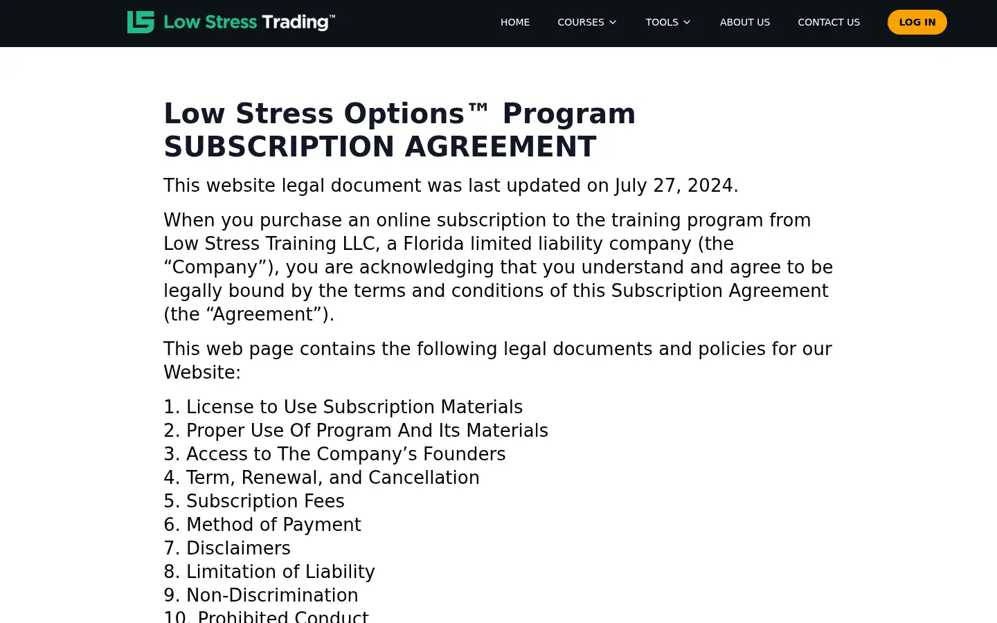 Screenshot of lowstresstrading.com