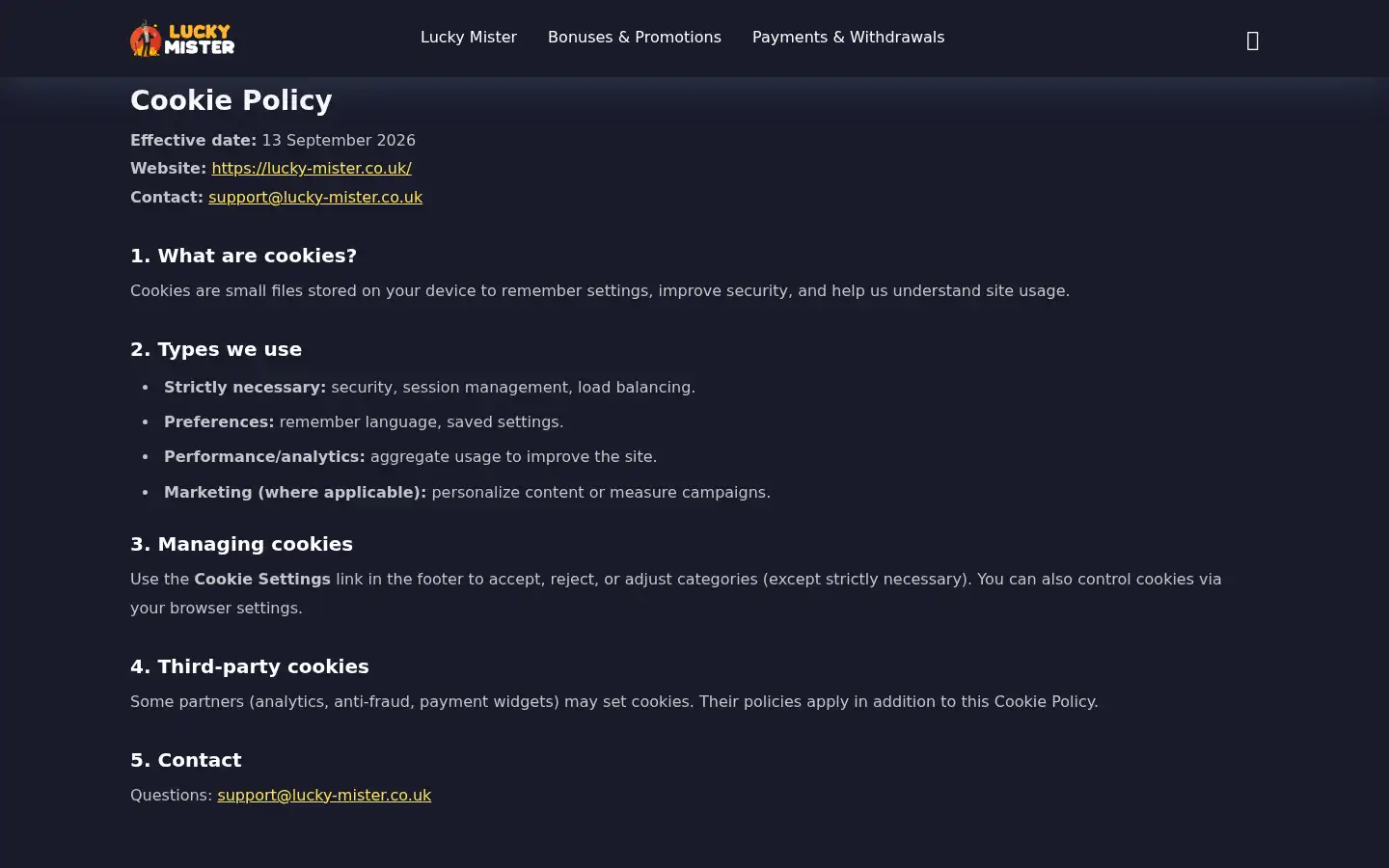 Screenshot of lucky-mister.co.uk