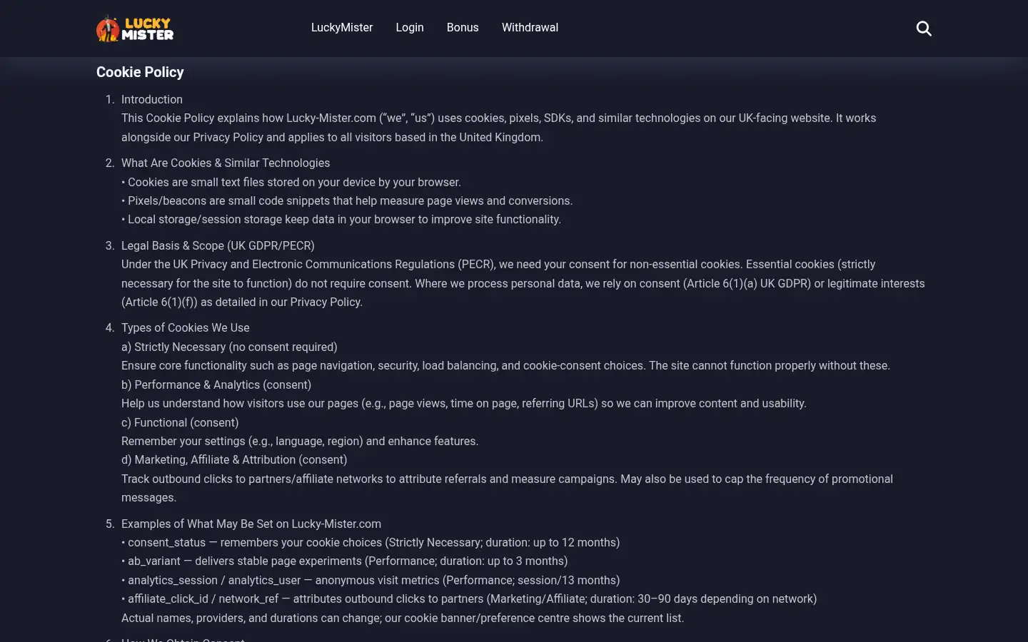 Screenshot of lucky-mister.com