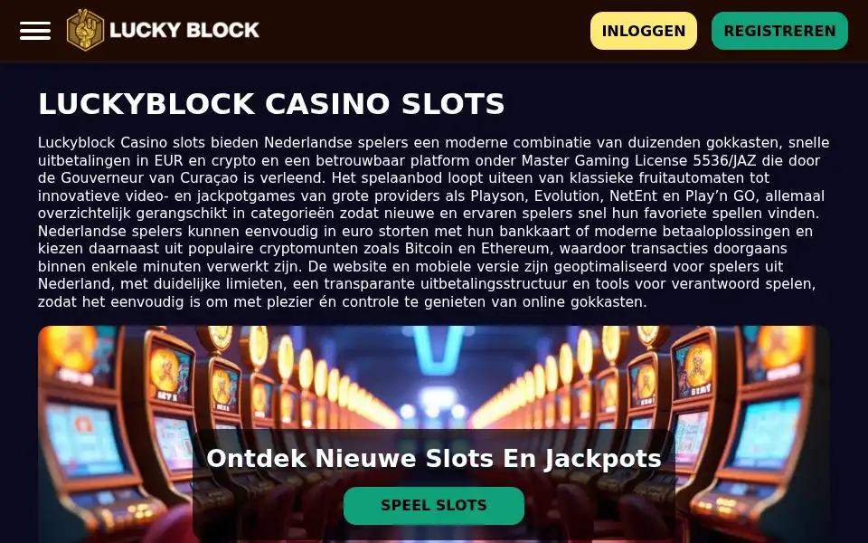 Screenshot of luckyblockcasino.co.nl