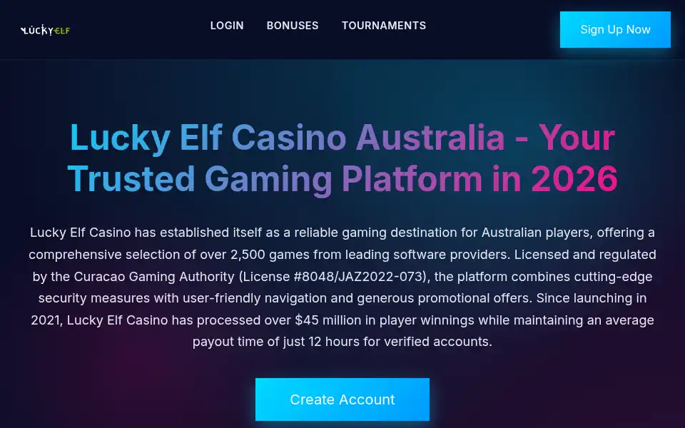 Screenshot of luckyelfcasino-au.net
