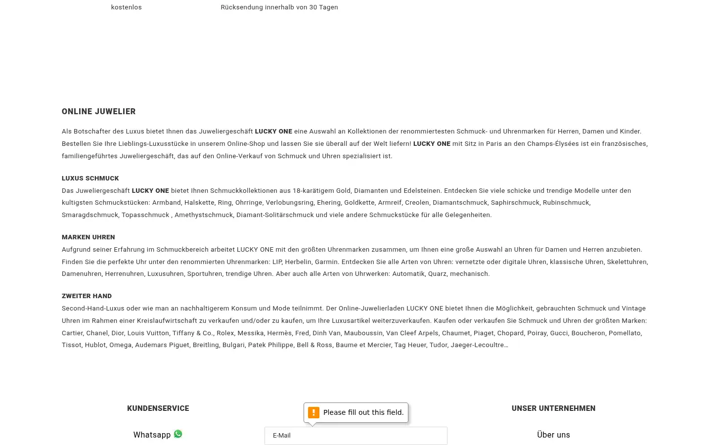Screenshot of luckyone.de