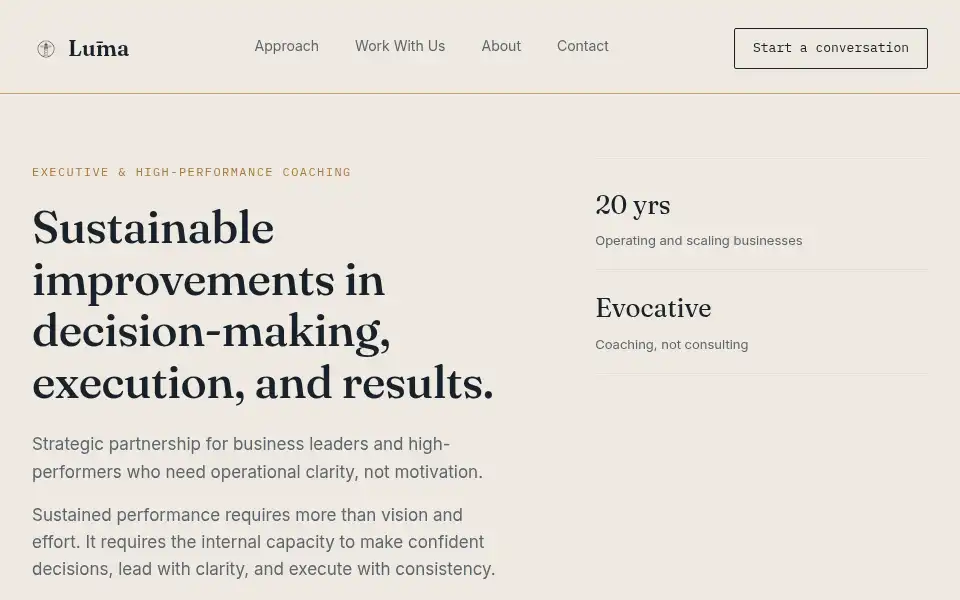 Screenshot of lumacoach.com