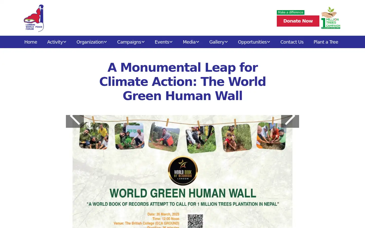 Screenshot of lumbinipeace.org