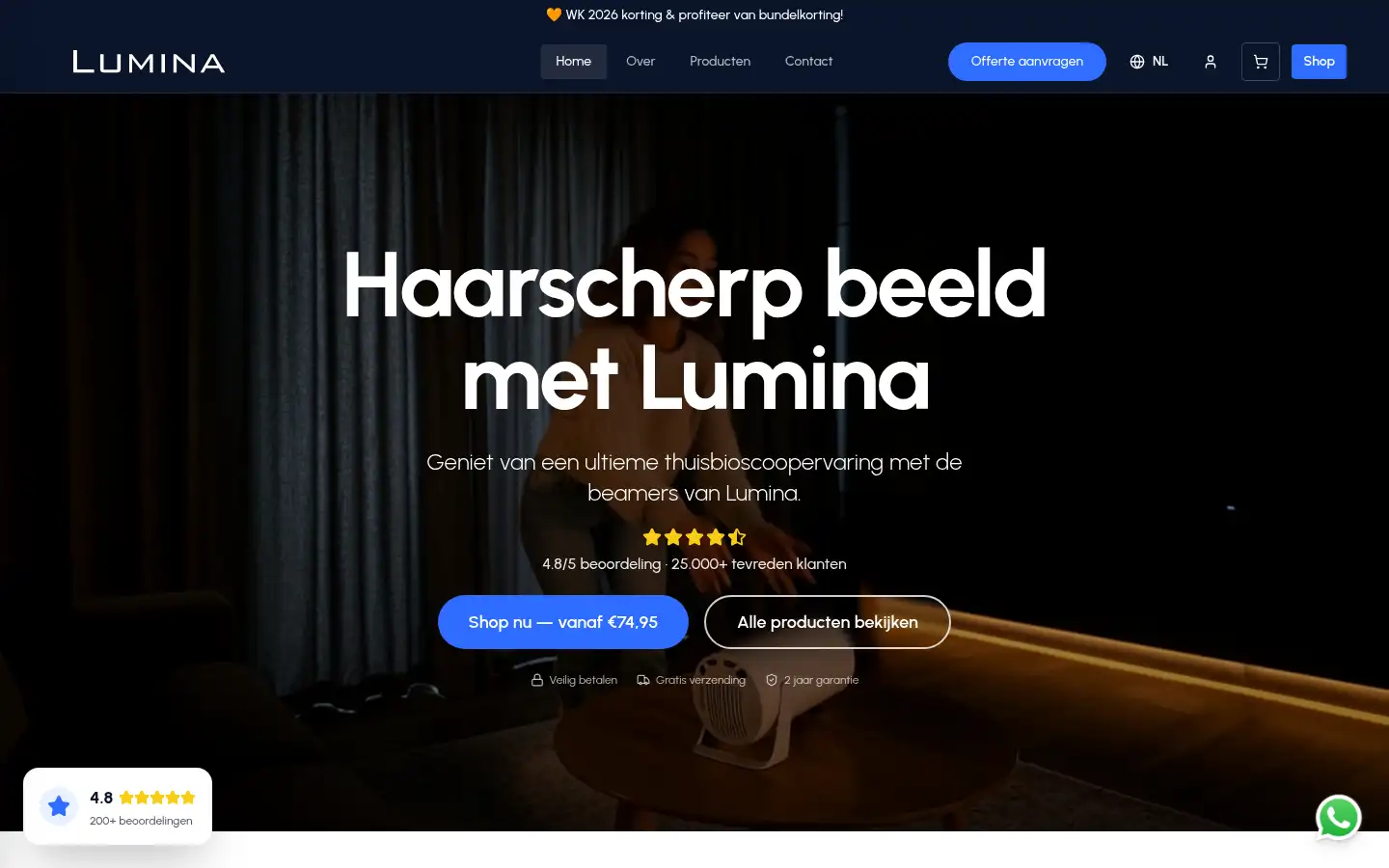 Screenshot of luminabeamer.nl