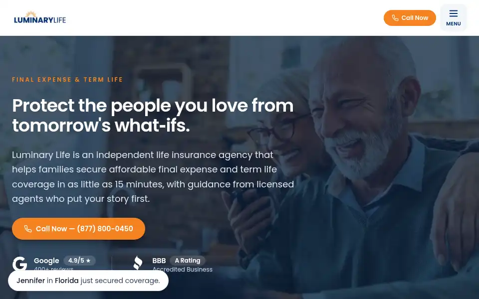 Screenshot of luminarylife.com