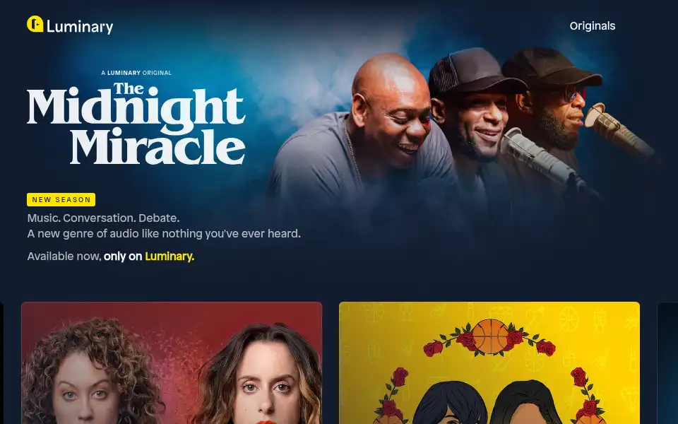 Screenshot of luminarypodcasts.com