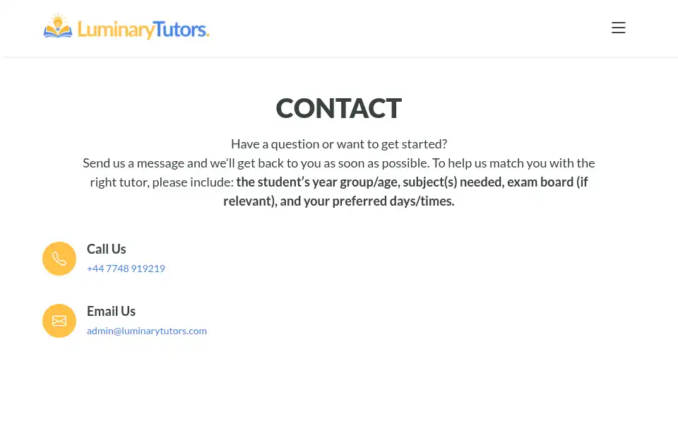 Screenshot of luminarytutors.com