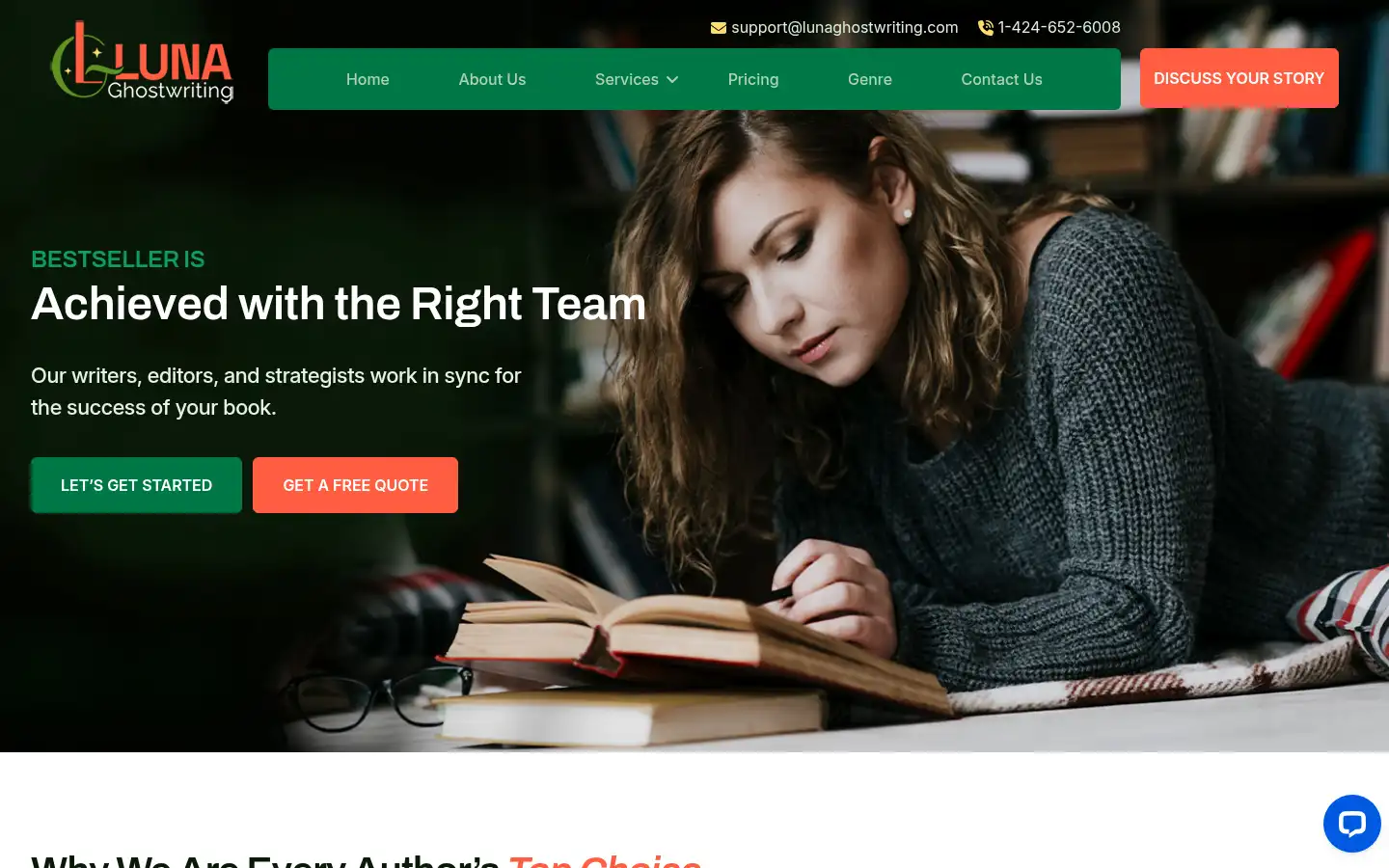 Screenshot of lunaghostwriting.com
