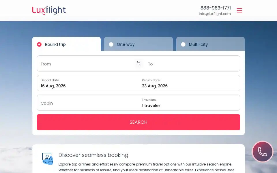 Screenshot of luxflight.com