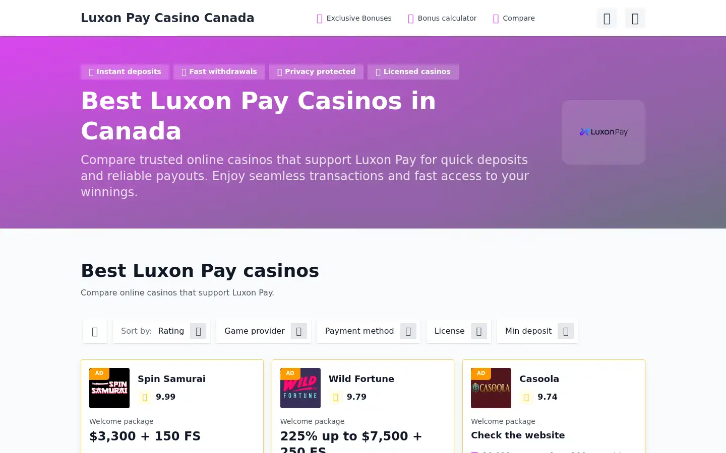 Screenshot of luxon-pay-casino-canada.com
