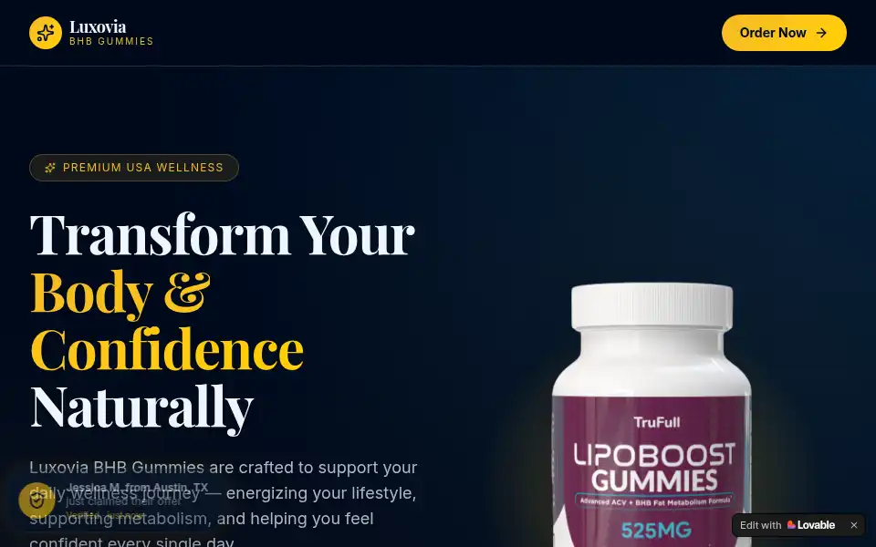 Screenshot of luxovia-bhb-gummies-official.lovable.app