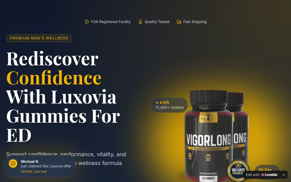 Screenshot of luxovia-gummies-for-ed-us.lovable.app