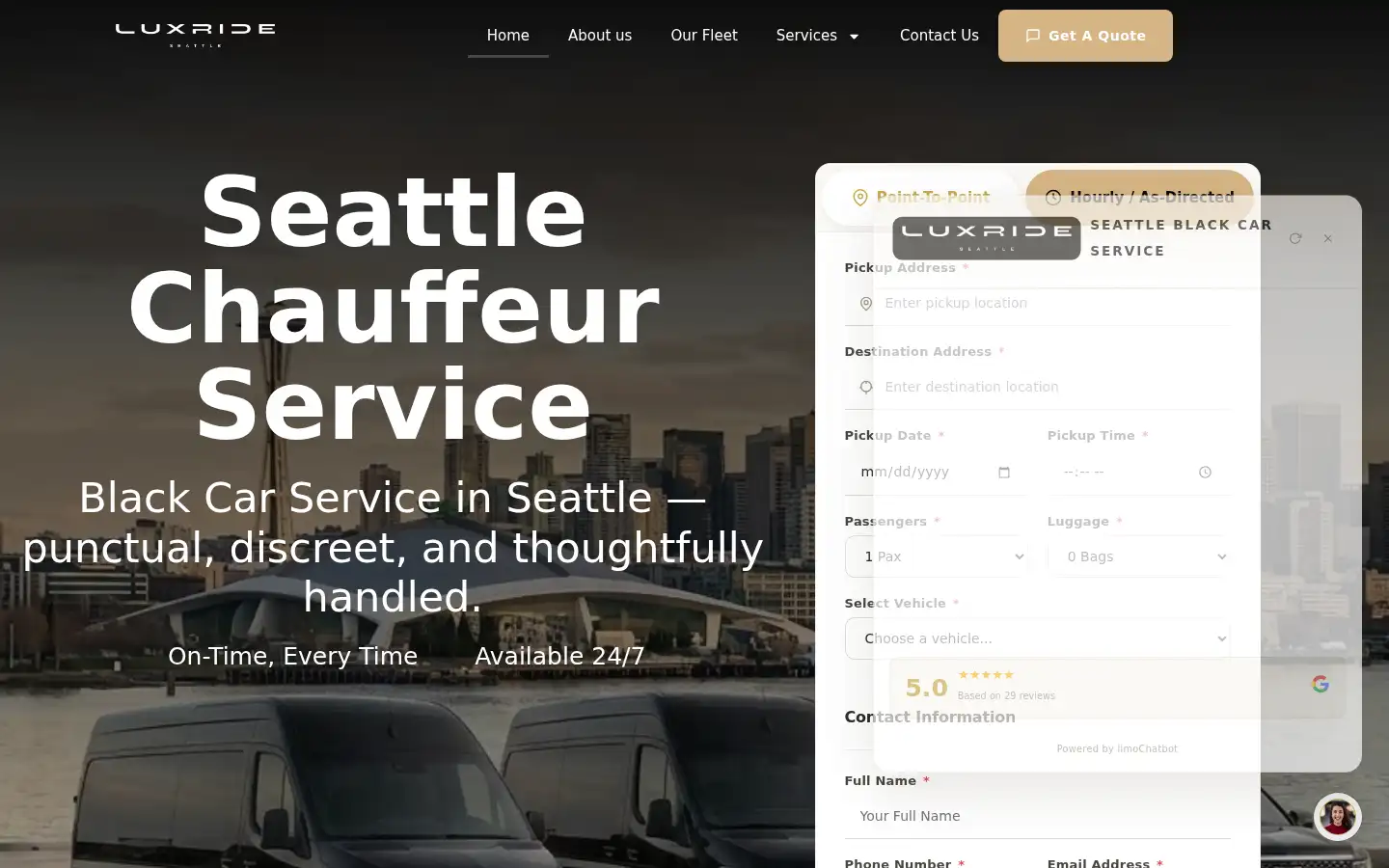 Screenshot of luxrideseattle.com