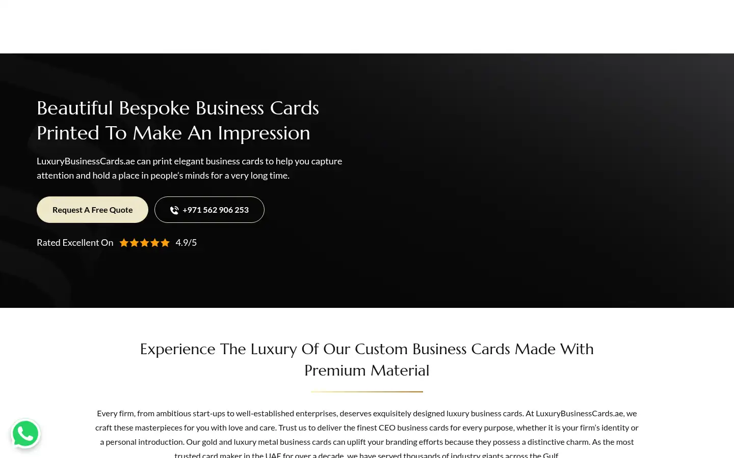 Screenshot of luxurybusinesscards.ae