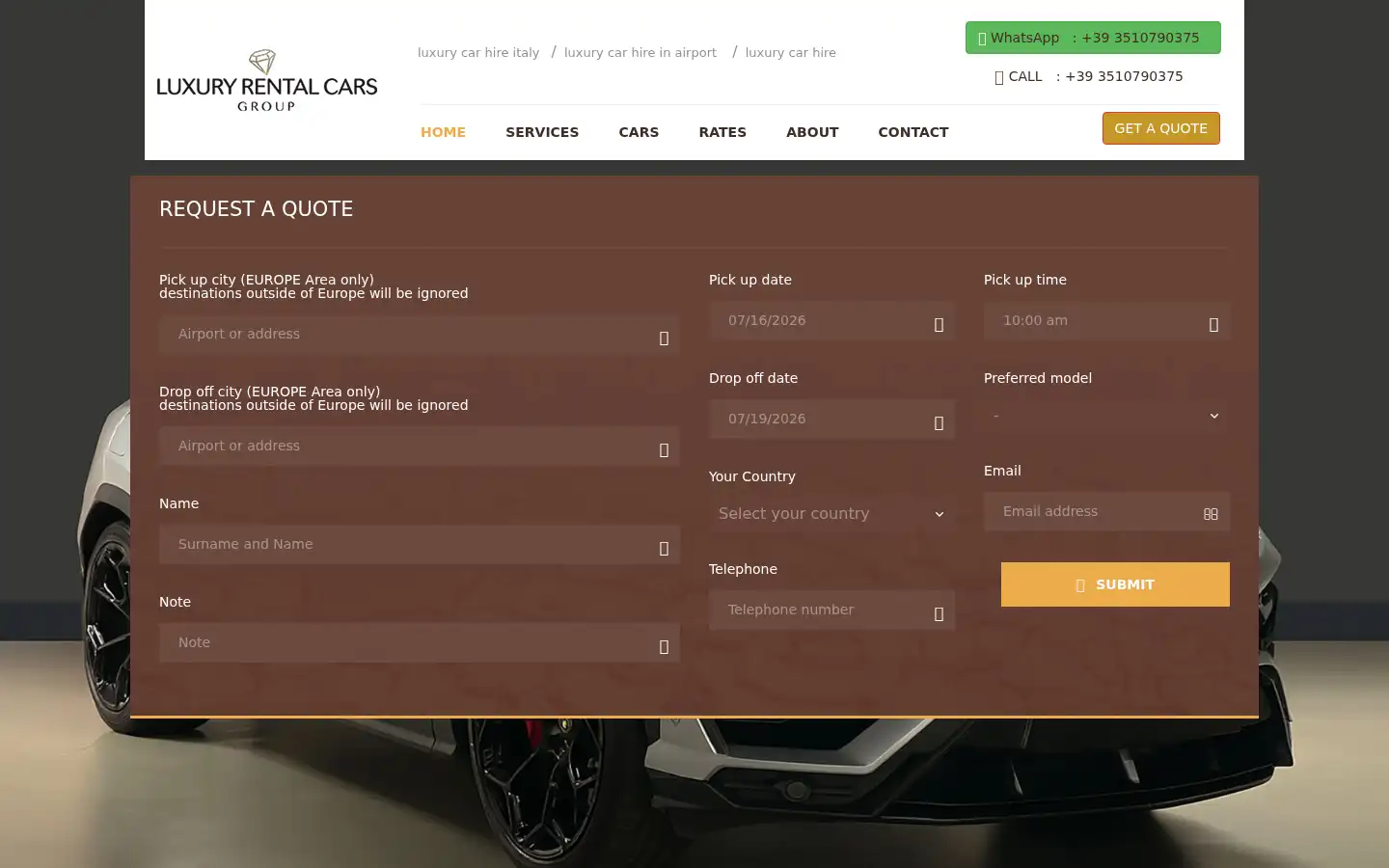 Screenshot of luxuryrentalcarsgroup.com