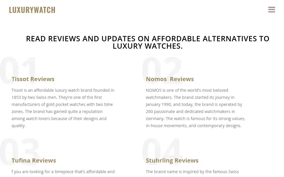 Screenshot of luxurywatch-reviews.com