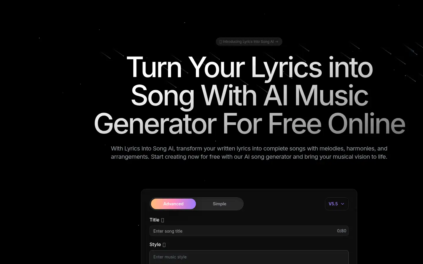 Screenshot of lyricsintosong.ai