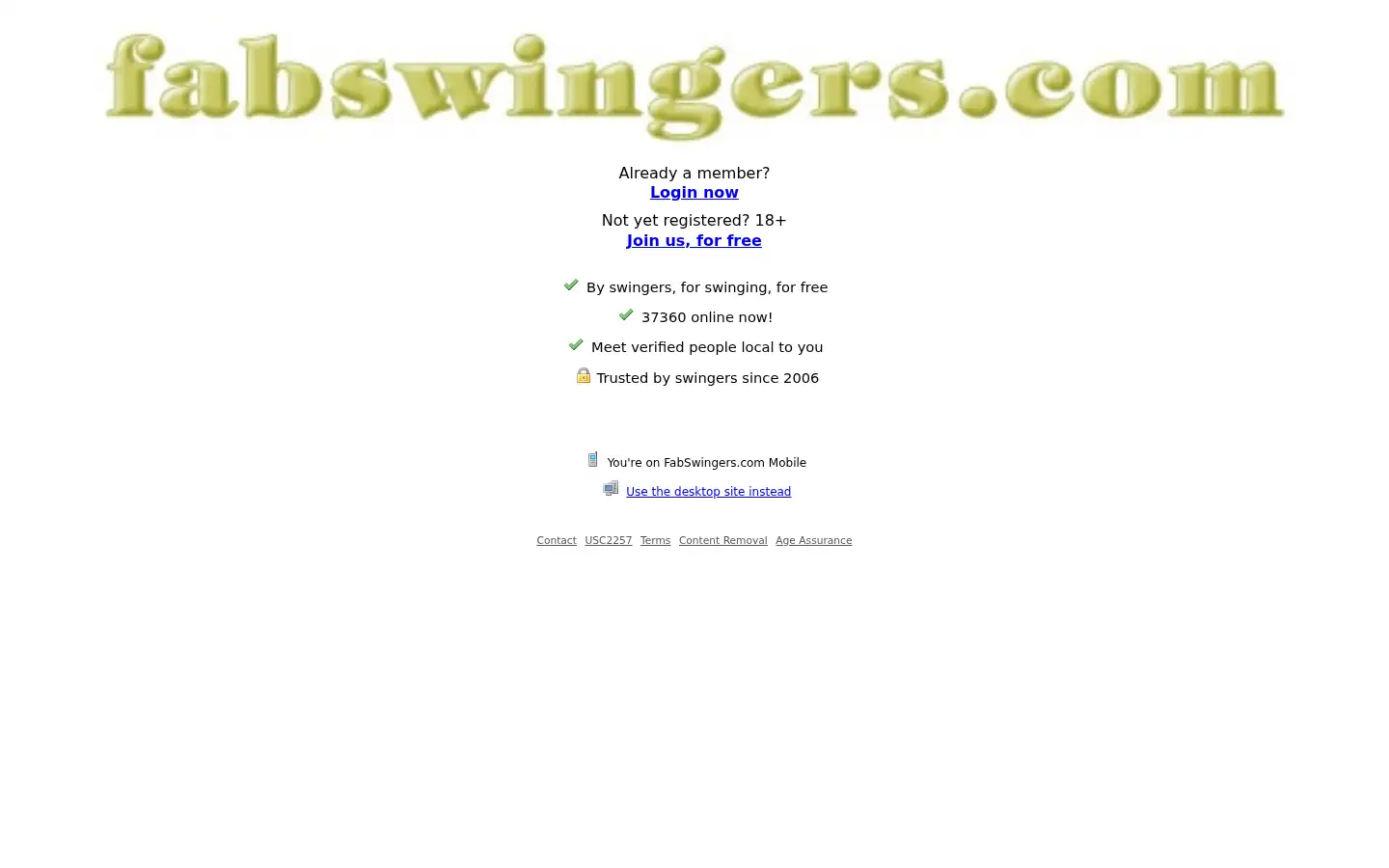 Screenshot of m.fabswingers.com